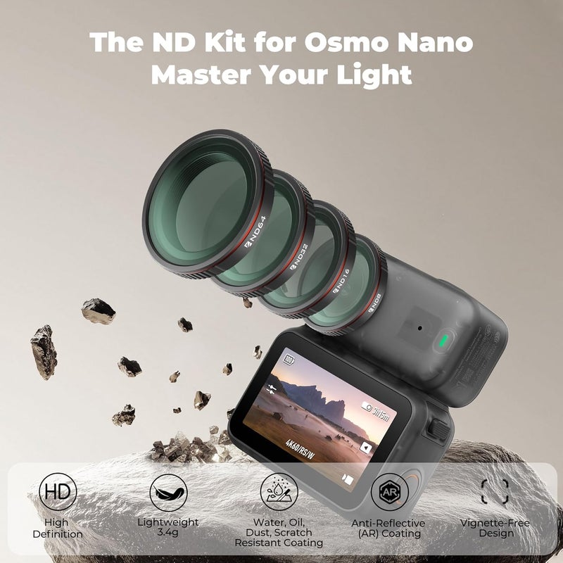 FreeWell مجموعة فلاتر يومية قياسية لجهاز DJI Osmo Nano – فلاتر ND8 و ND16 و ND32 و ND64 - Image 2